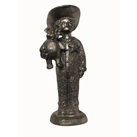 Vintage Michael Ricker Pewter Cowboy  Sheriff Boy With Bear Figurine - Picture 1 of 10